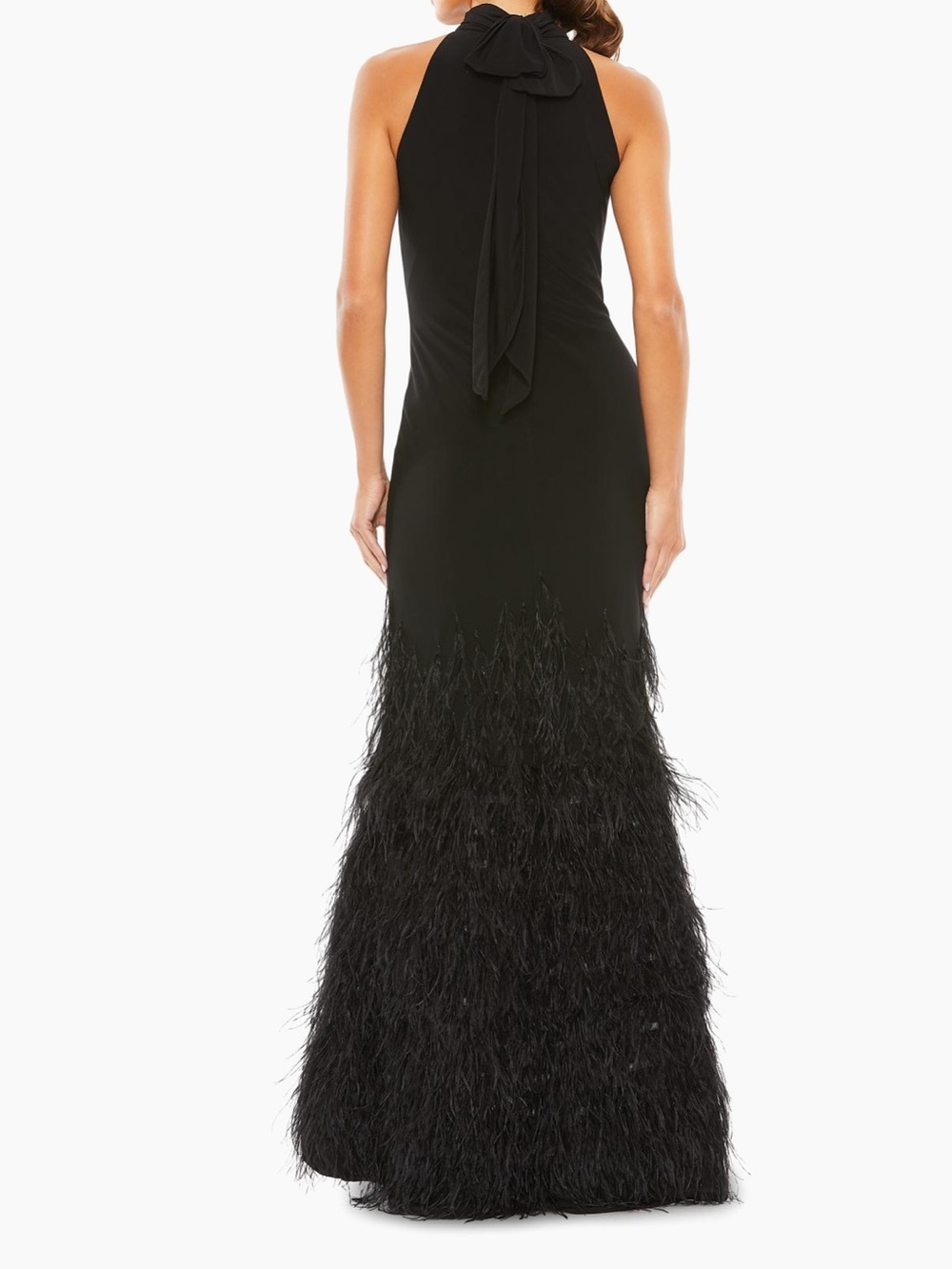 Mac Duggal Black High-Neck Feather Hem Maxi Gown - Picture 2 of 4